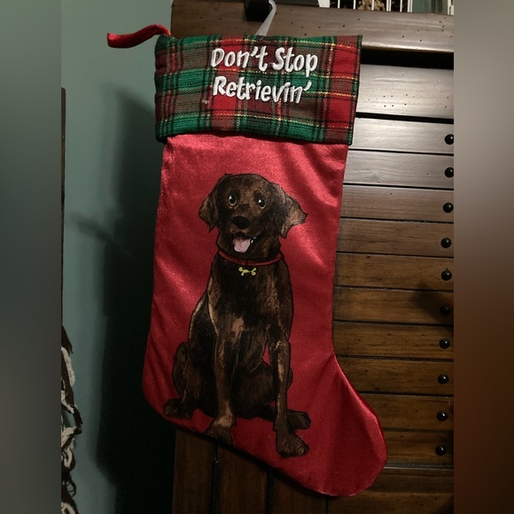 Dog Christmas Stocking 20" Red & Green Don't Stop Retrievin' - Picture 2 of 3